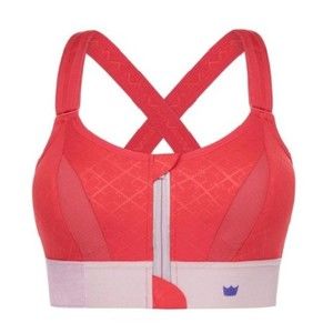 SHEFIT Red Front-Zip Cross-Back Sports Bra with Pink Band